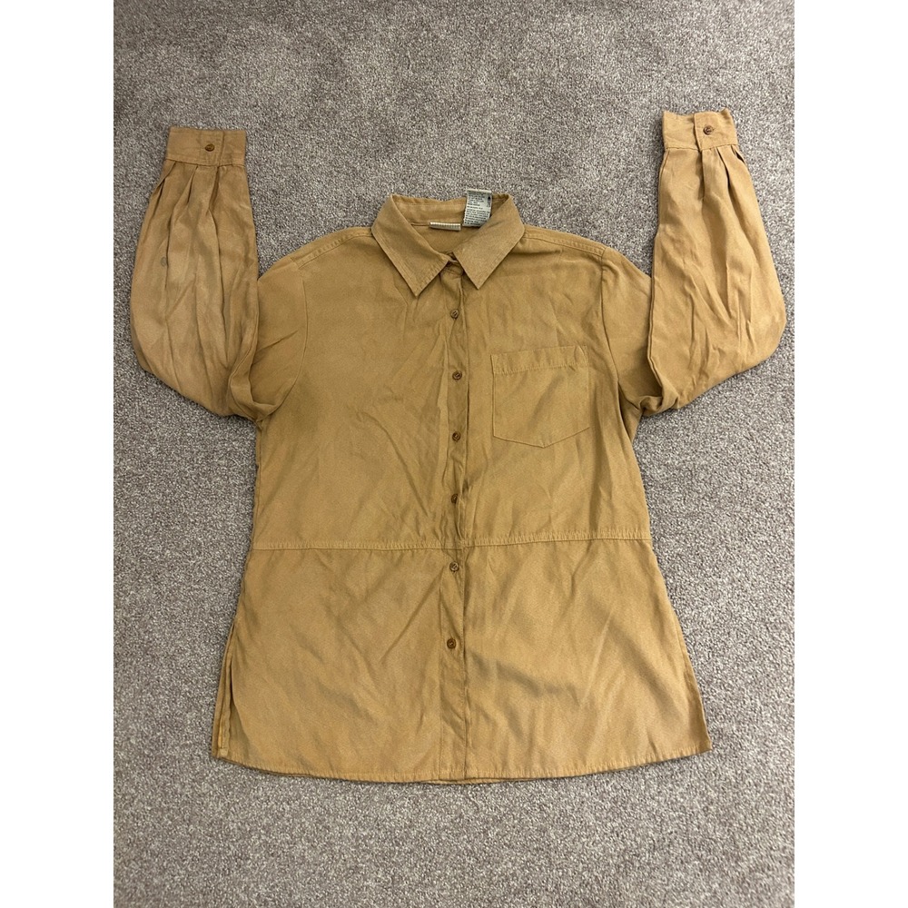 White Stag Faux Suede Shirt Women M Tan Good Long Sleeve Button Down W5511069